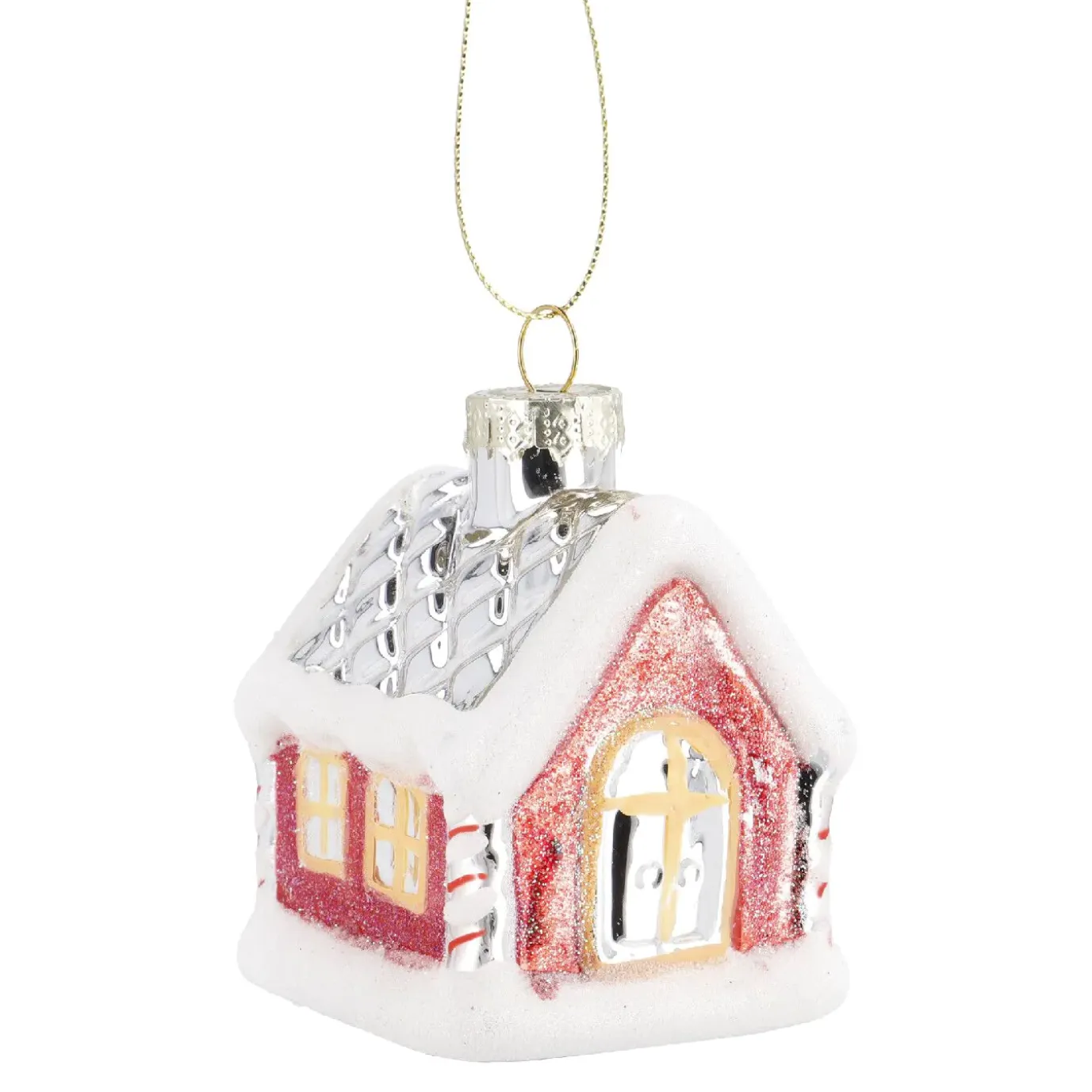 Anhänger Fancy, Bunt, Haus/Schnee, 7 Cm