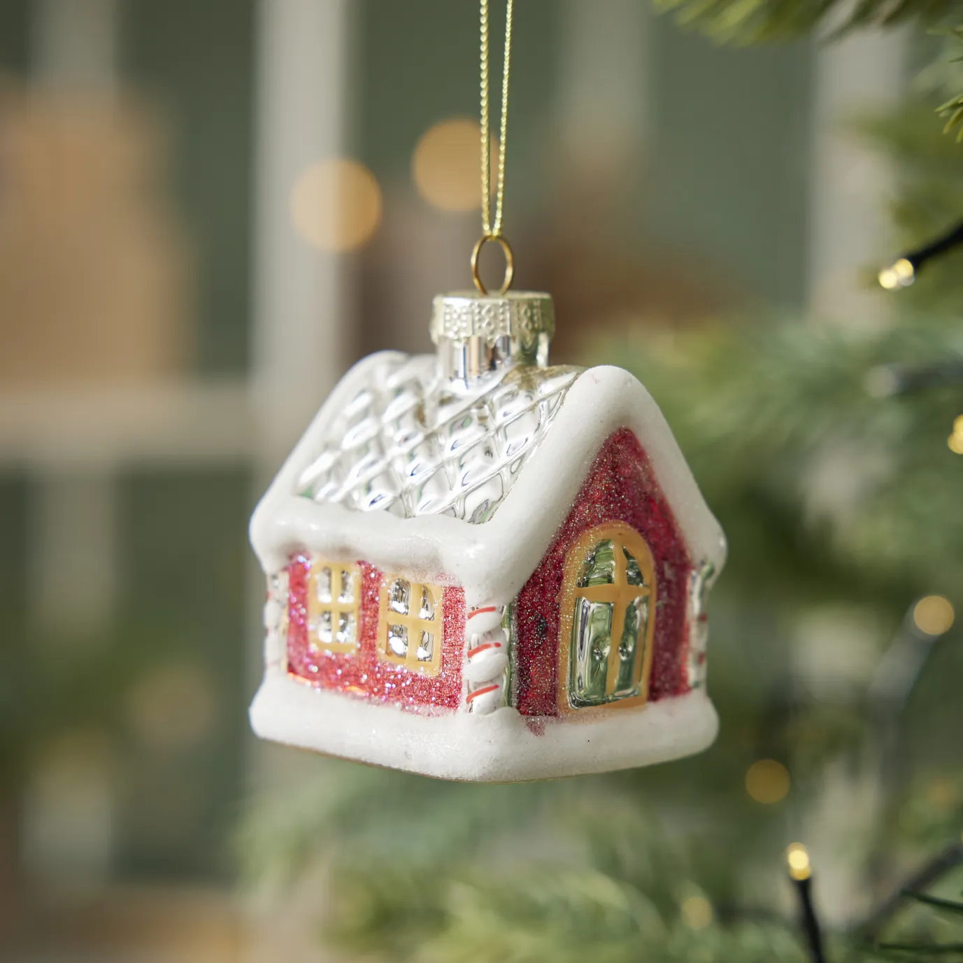 Anhänger Fancy, Bunt, Haus/Schnee, 7 Cm