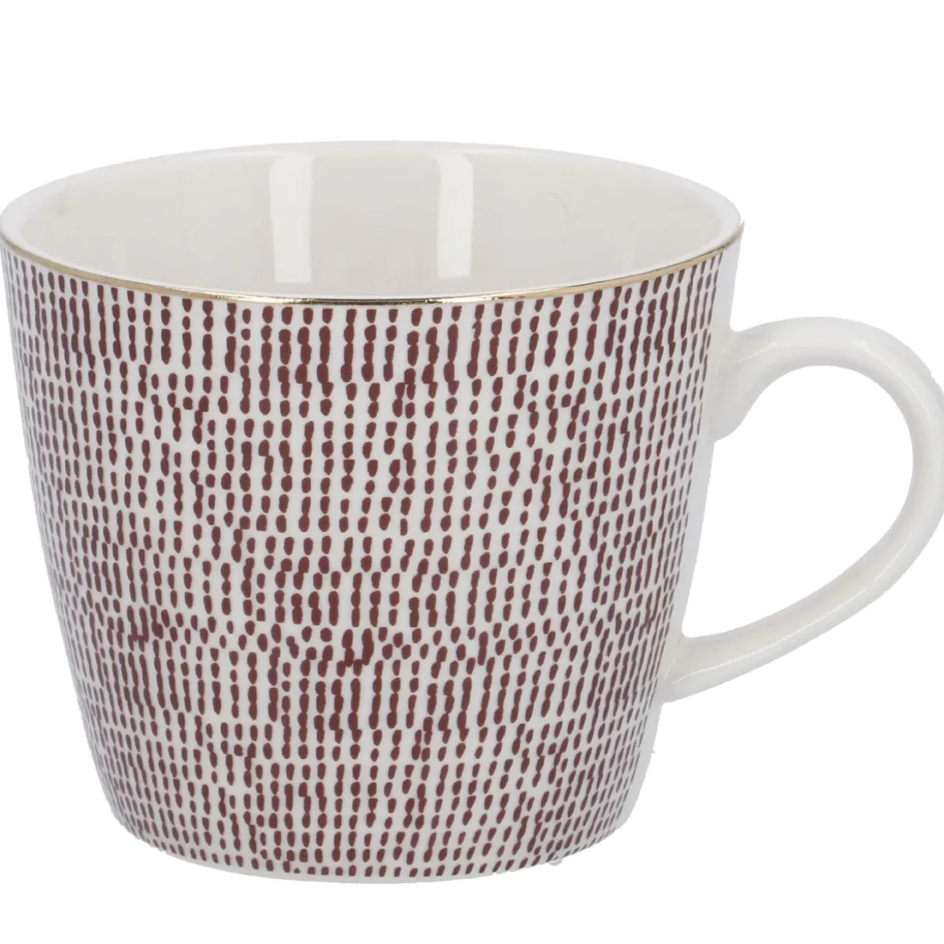 Becher China, Striche, Bordeaux/weiß, 300 Ml, Goldrand
