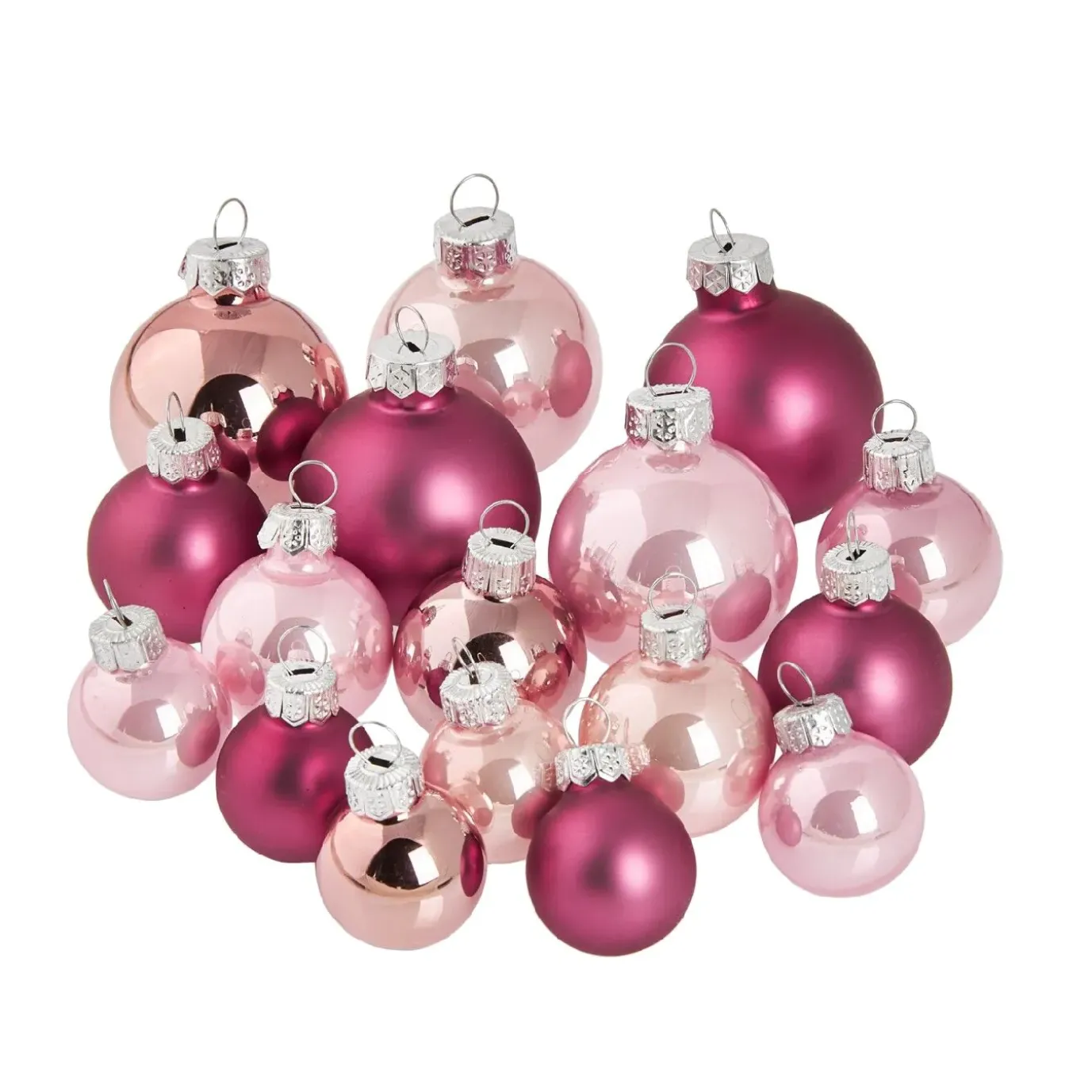 17er Set Glaskugeln Mix, Rosa