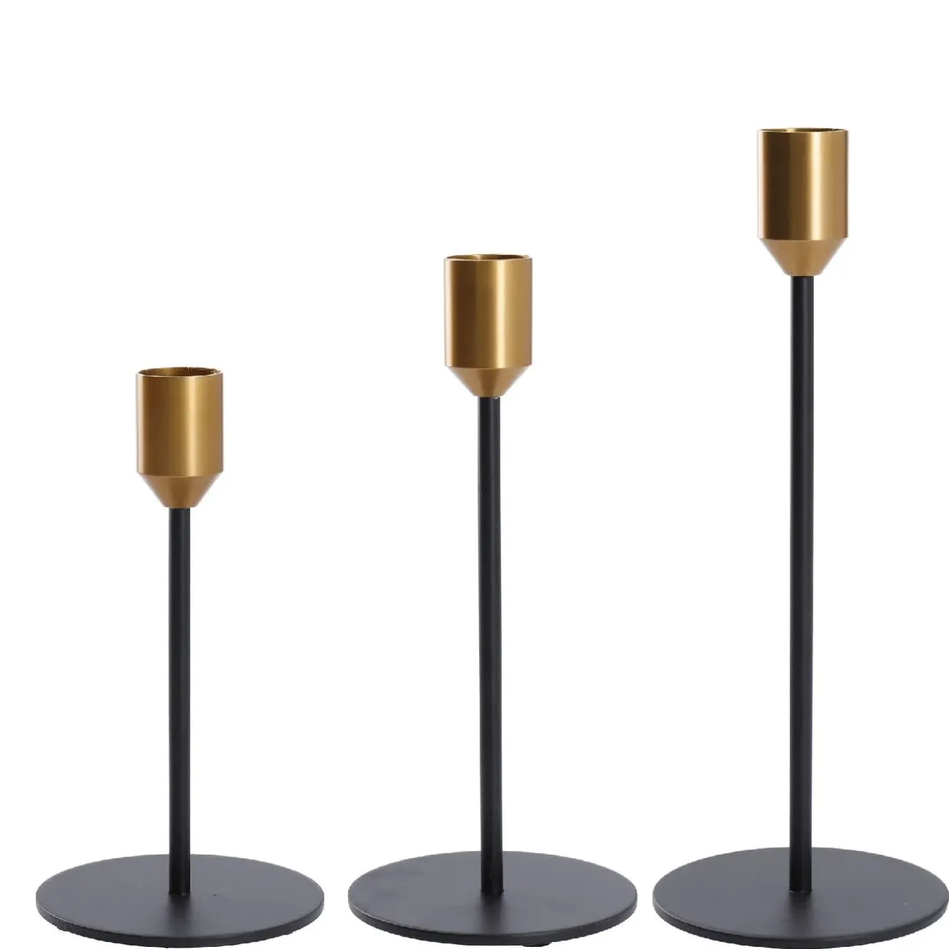 3er Set Kerzenständer, Stabkerzen, Schwarz/gold
