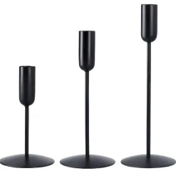 3er Set Kerzenständer, Stabkerzen, Schwarz Matt