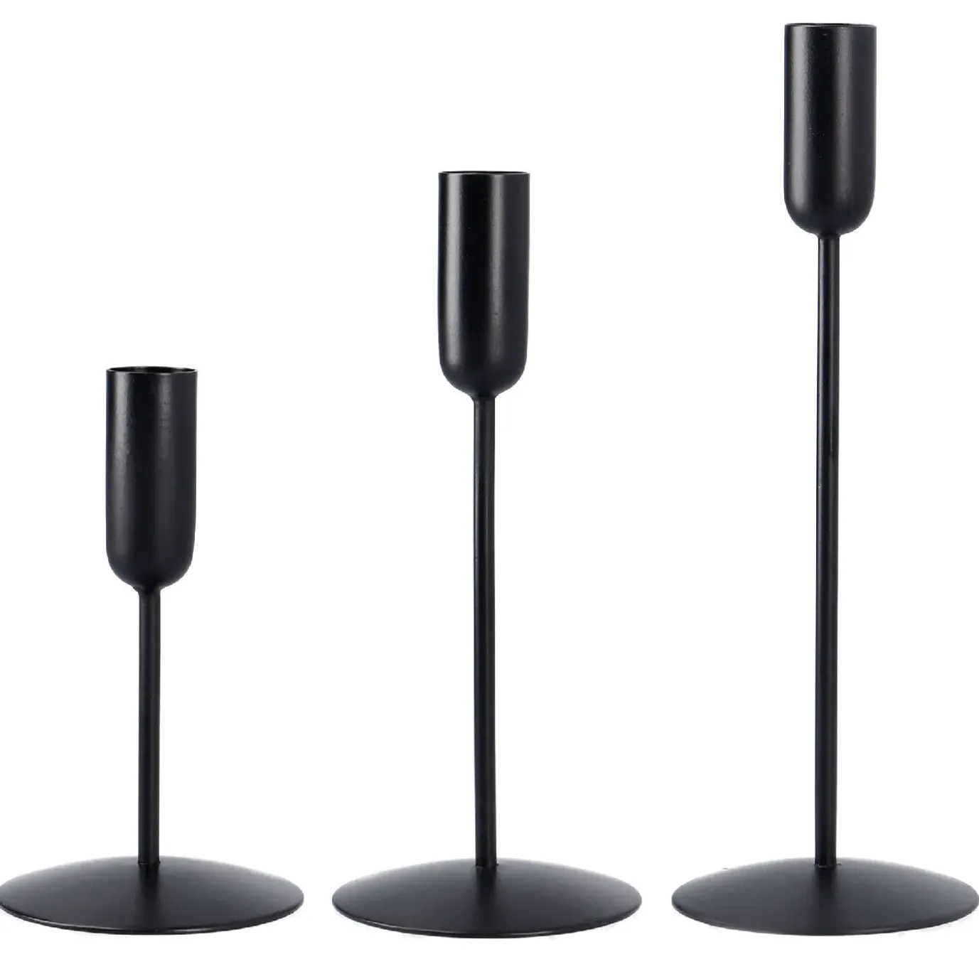3er Set Kerzenständer, Stabkerzen, Schwarz Matt