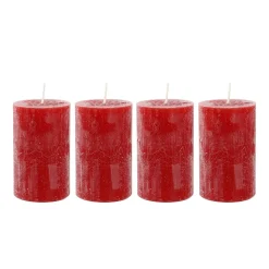 4er Set Kerze Rustik, Rot, 6 X 10 Cm