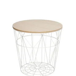 3er Set Tisch/Korb, 43 Cm, Weiß
