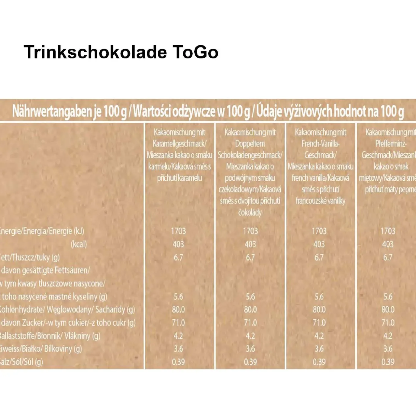 4er Set Trinkschokolade ToGo