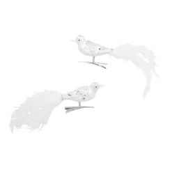 2er Set Vogel-Clip Pailletten, Weiß/matt, 11 Cm