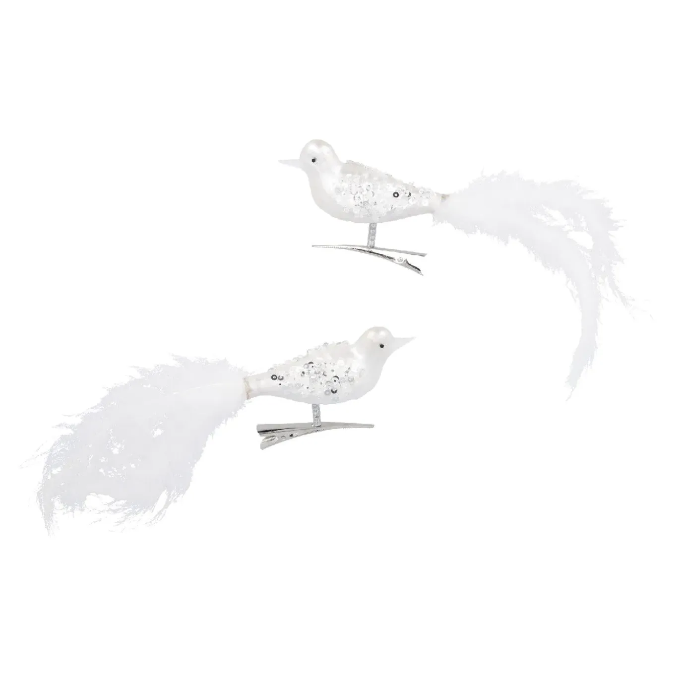 2er Set Vogel-Clip Pailletten, Weiß/matt, 11 Cm