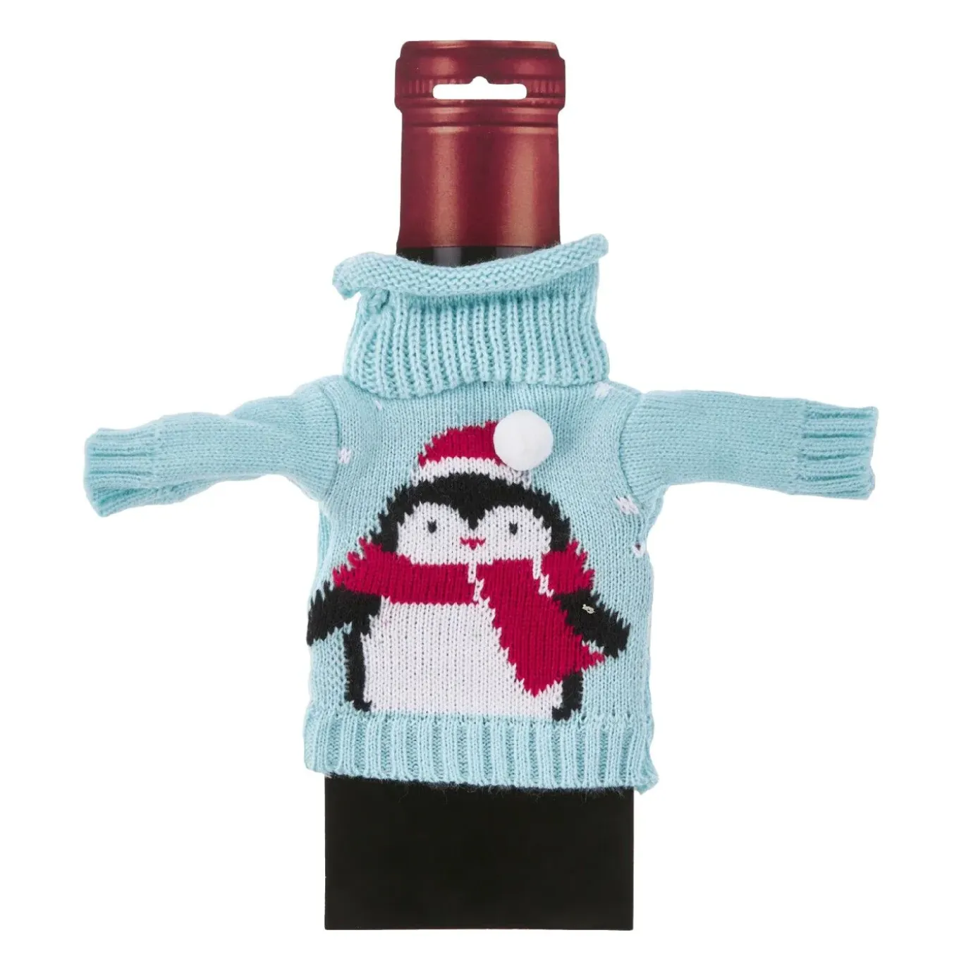 Flaschenbezug Strick, Pinguin Mütze