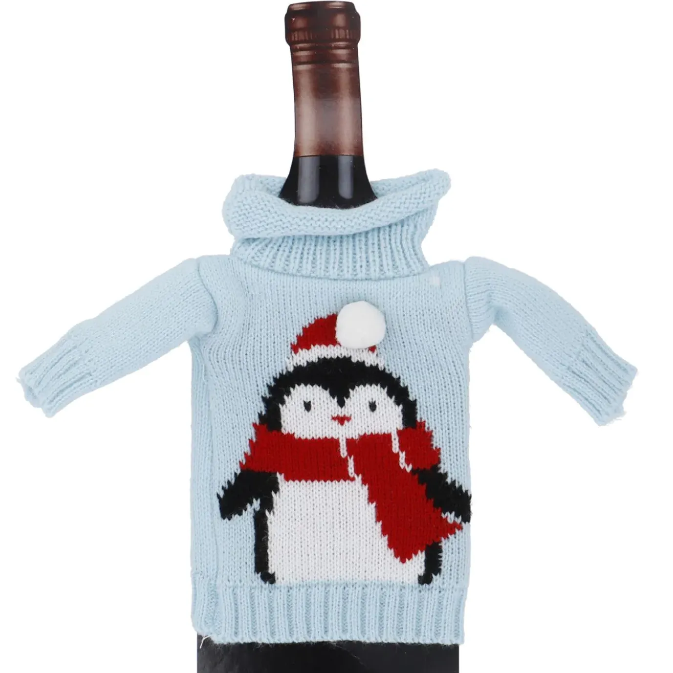 Flaschenbezug Strick, Pinguin Mütze