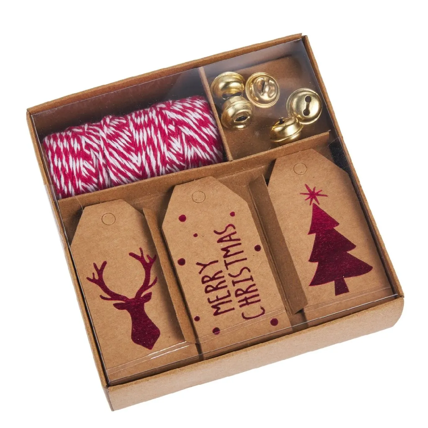 Geschenke-Set, Rot-weiß-natur, Kordel/Anhänger/Glocke