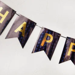 Girlande Happy Birthday, Holo/schwarz, 4 Meter