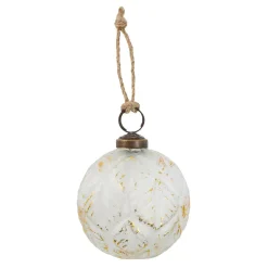Glaskugel Blätter, Creme/gold, 7 Cm