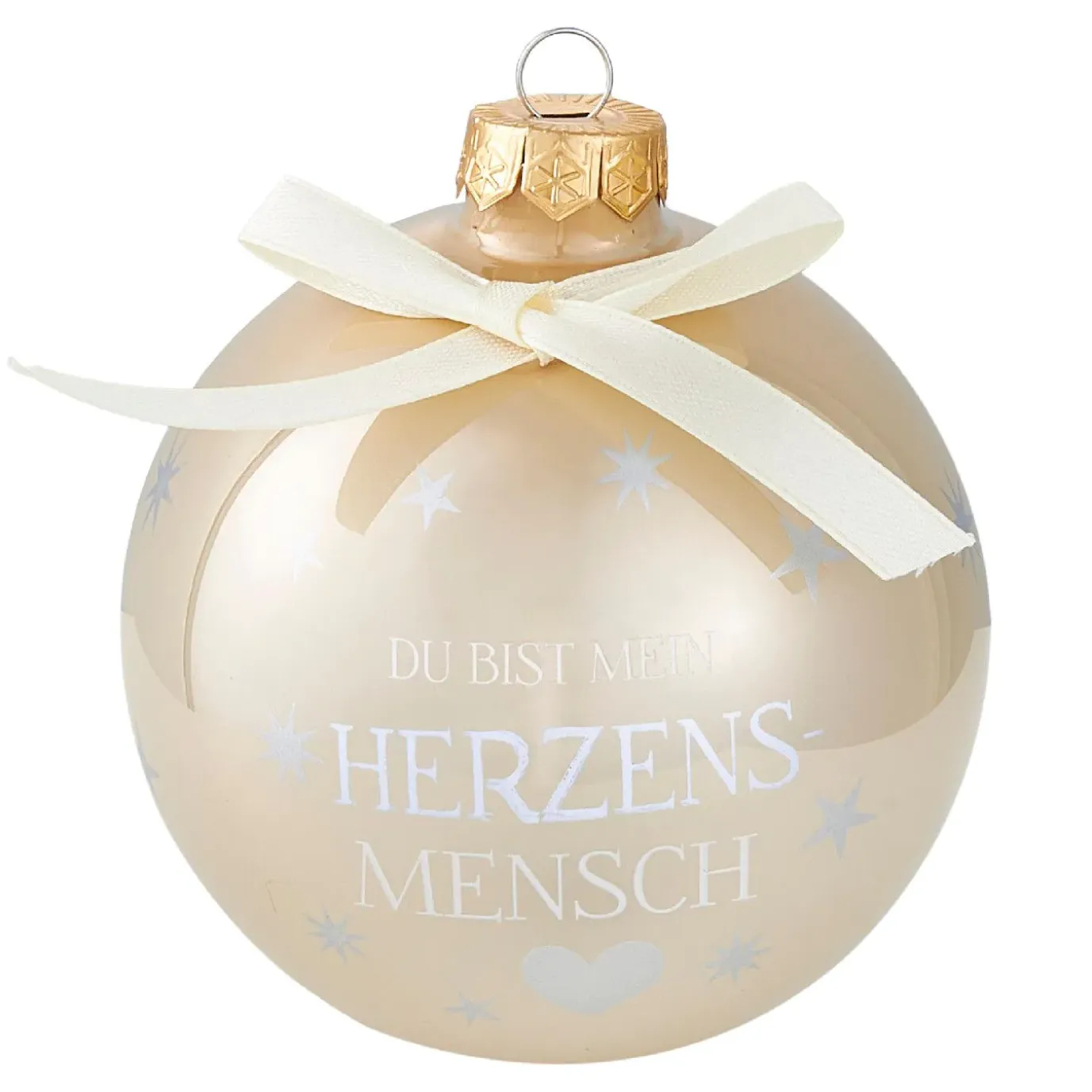 Glaskugel Spruch, Herzensmensch/champagner/glänzend, 10 Cm