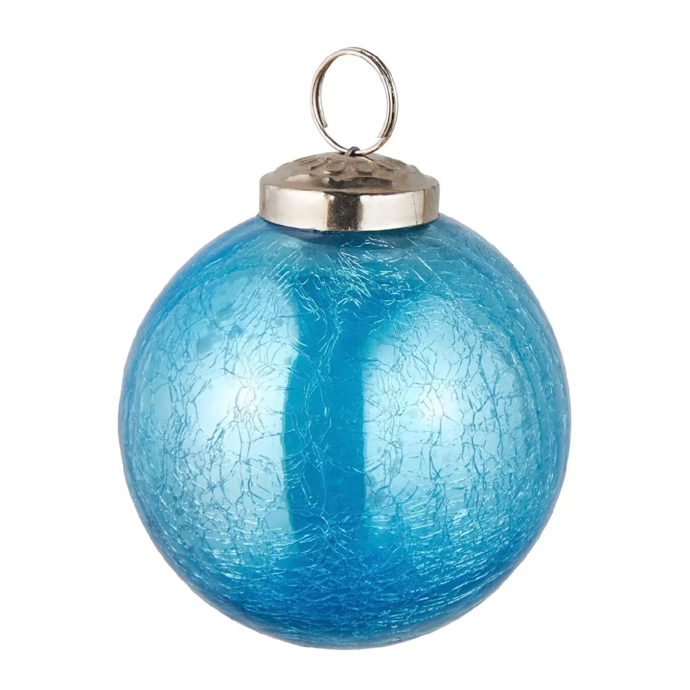 Kugel Craquele, Glatt/blau, 7.5 Cm
