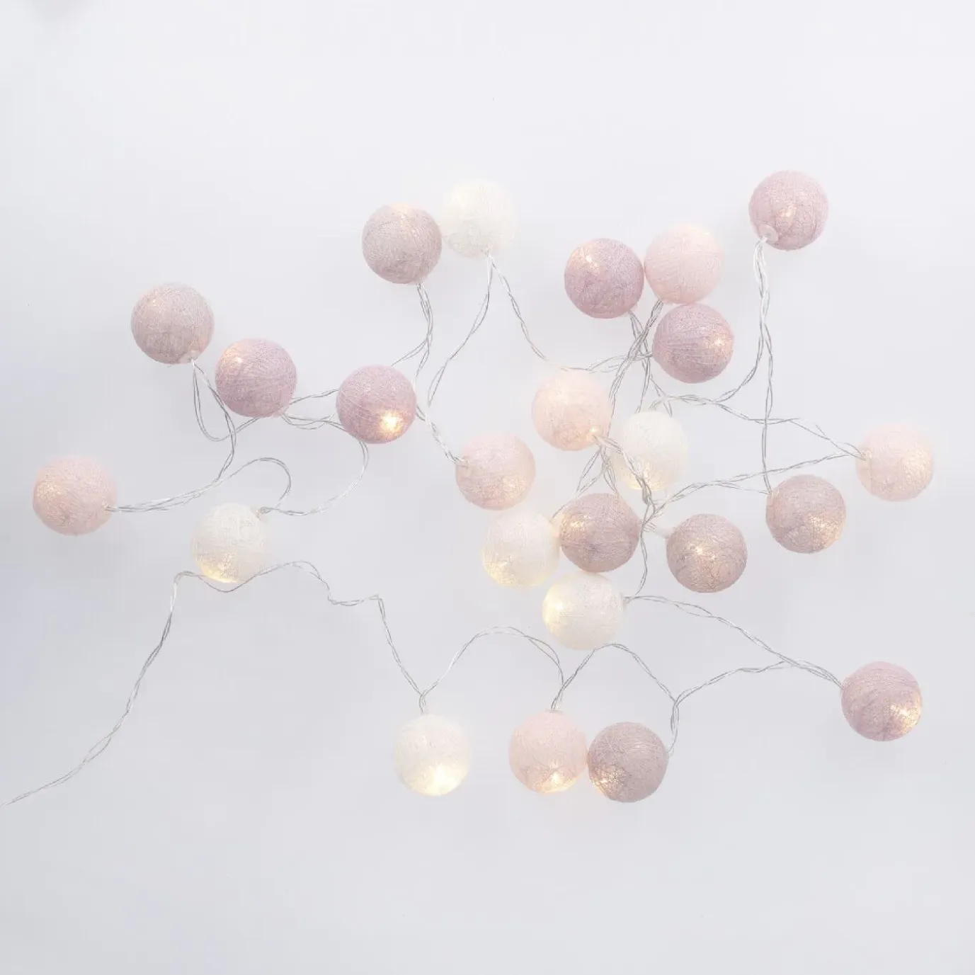 LED-Lichterkette Textilball, Pink/weiß/lila, 24er