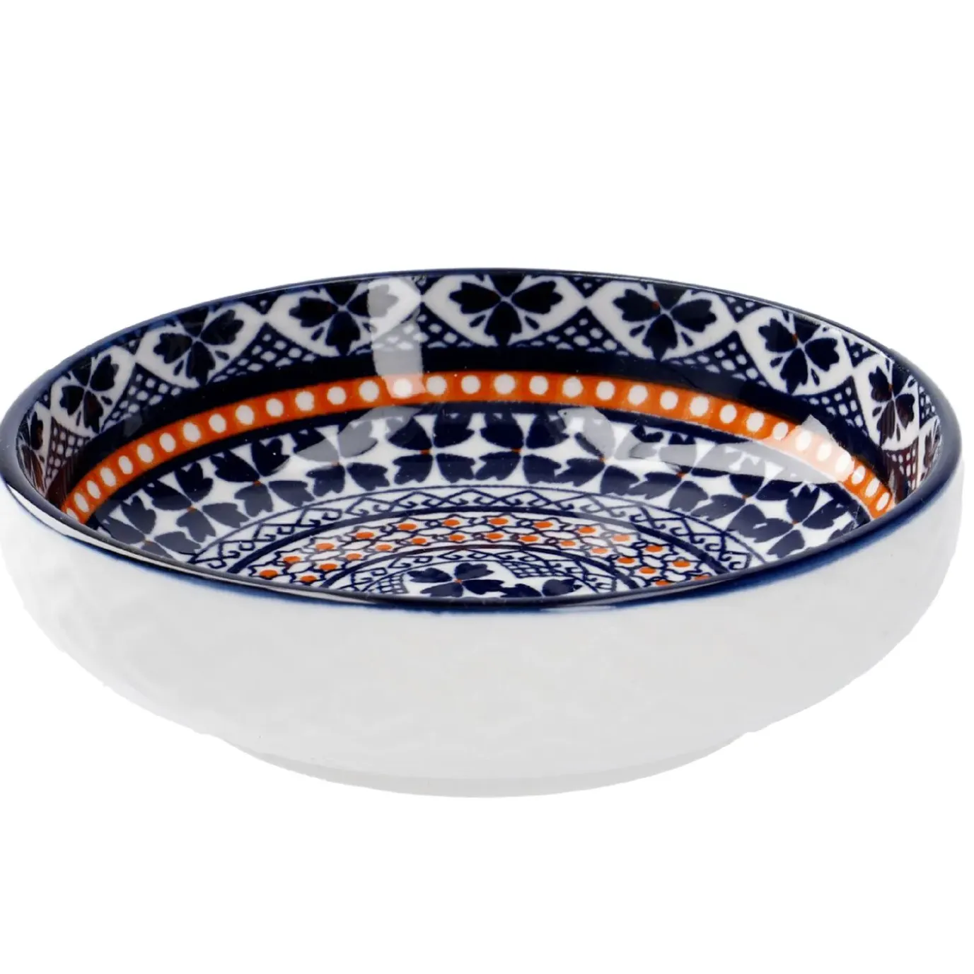 Schale China, Flach, Blau/orange, 9 Cm