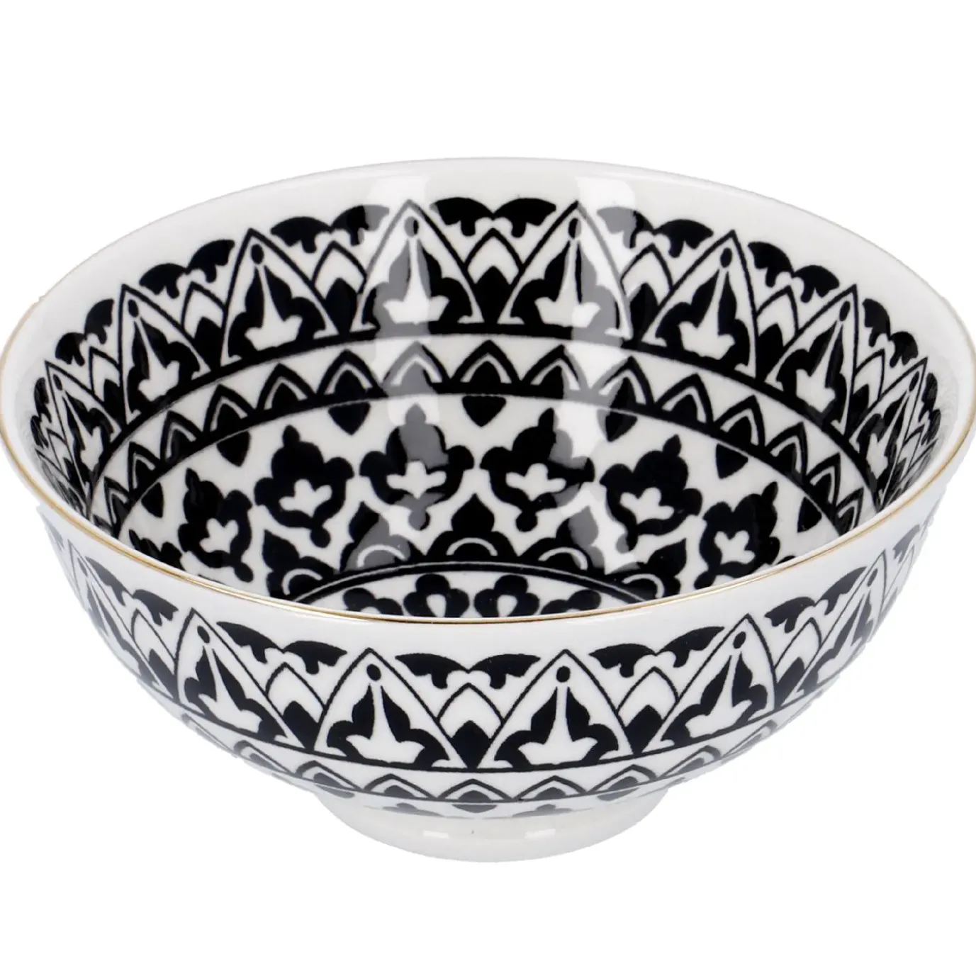 Schale China, Tief, Schwarz/weiß, Goldrand, Orient