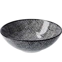 Schale China, Tief, Striche, Schw/wss, 13 Cm