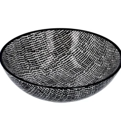 Schale China, Tief, Striche, Schw/wss, 13 Cm