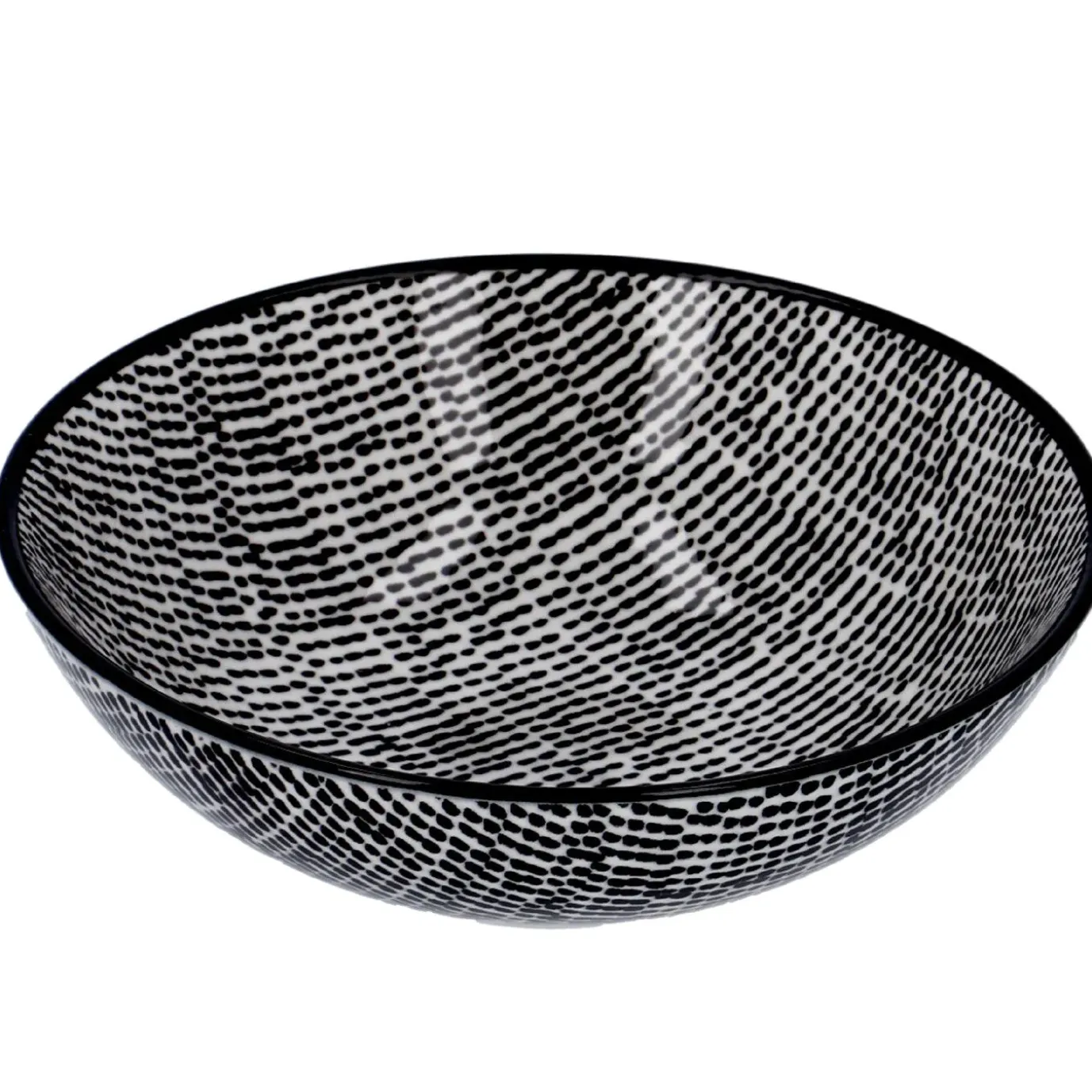 Schale China, Tief, Striche, Schw/wss, 13 Cm