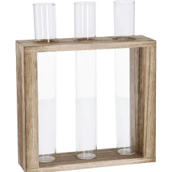 Vase Reagenzglas 3 Stück In Holzständer, 19 Cm