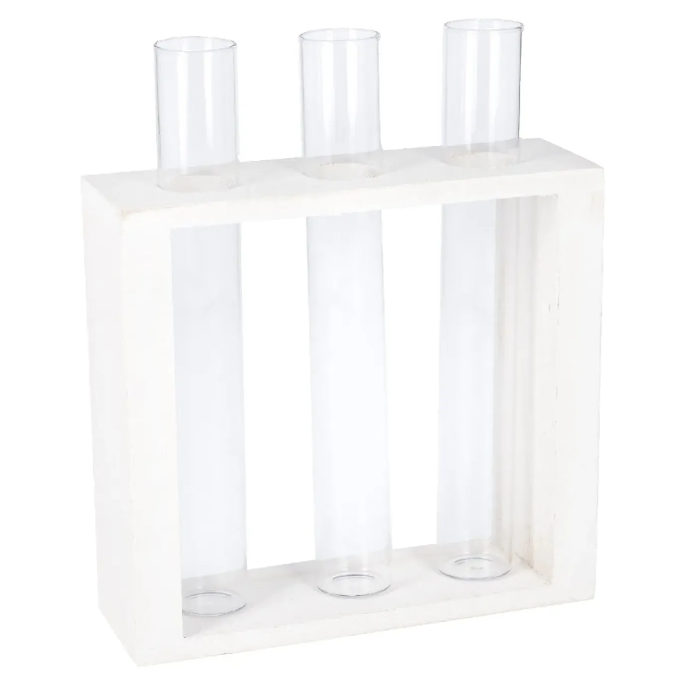 Vase Reagenzglas 3 Stück In Weißem Holzständer, 19 Cm