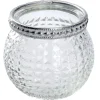 Windlicht Saira, Metallrand/silber, Klar/Karo, 5 Cm