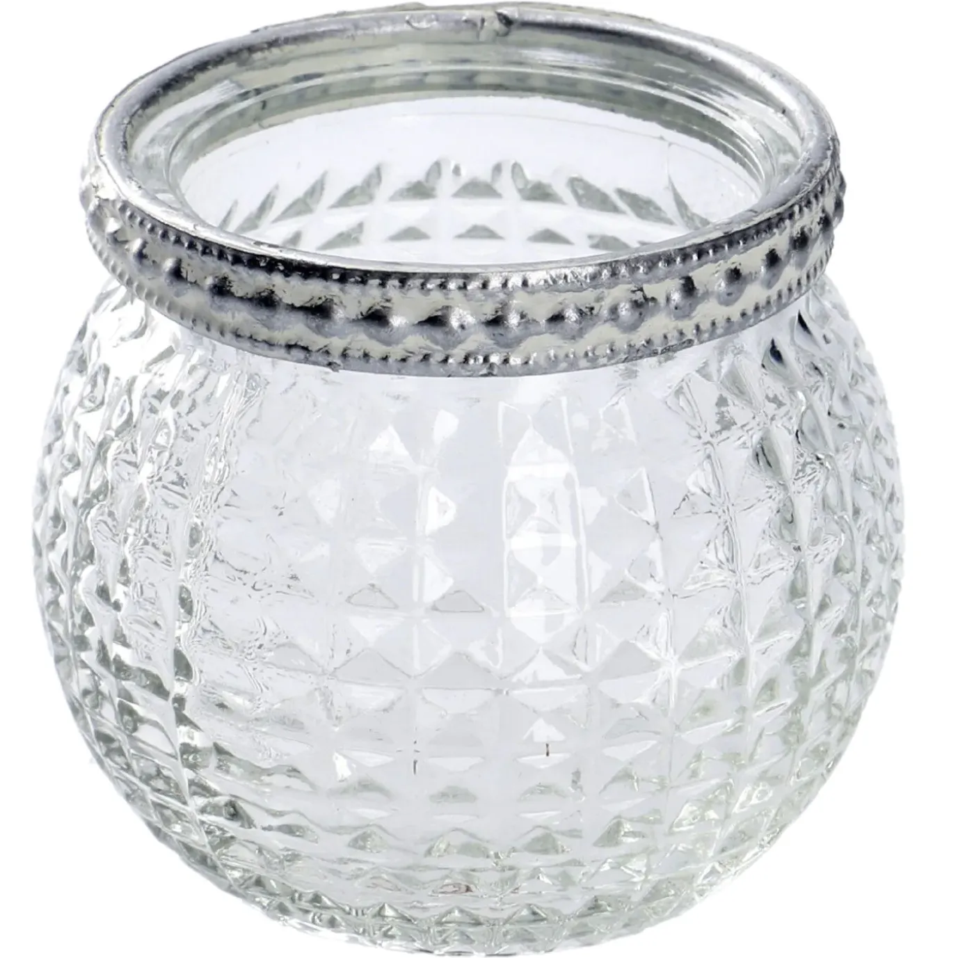 Windlicht Saira, Metallrand/silber, Klar/Karo, 5 Cm