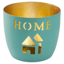 Windlicht Spruch, Home/türkis, 10 X 8.5 Cm